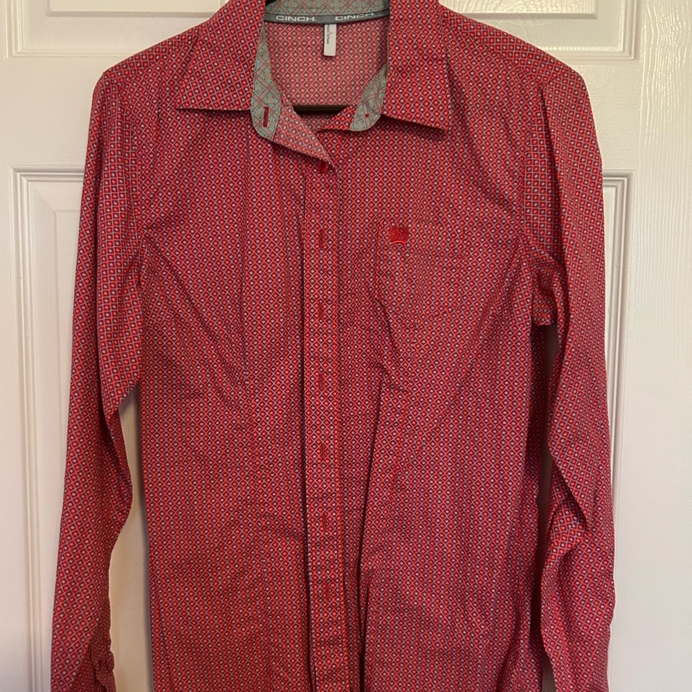 Cinch Red Geometric Button Down Shirt